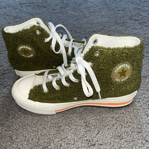 Converse Chuck Taylor Sherpa Eva Lift Platform Hi Moss Sneaker Women's 6 Youth 4 - Picture 1 of 9